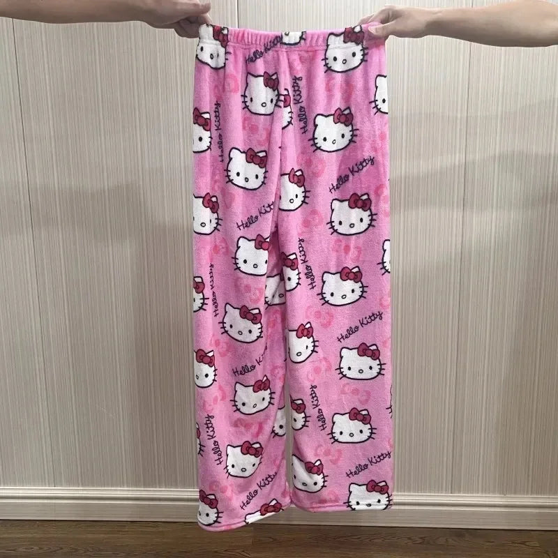 Hello Kitty Flannel Pajamas: Kawaii Y2K Warm Winter Lounge Pants