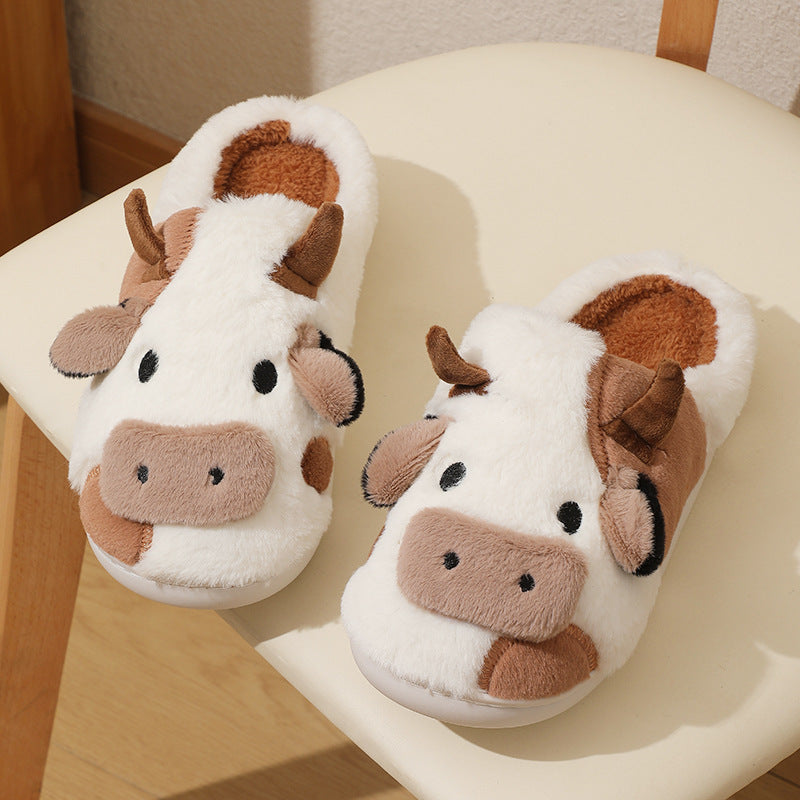 Kawaii Cow Slippers - Soft, Fluffy & Warm