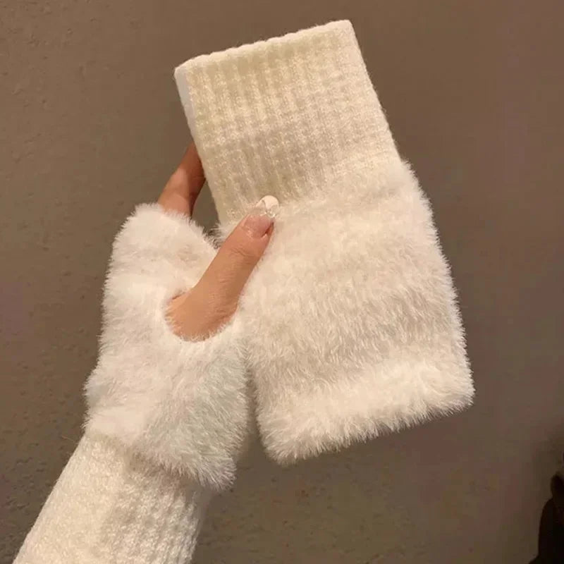 Mink Fleece Fingerless Gloves: Soft, Warm & Luxurious