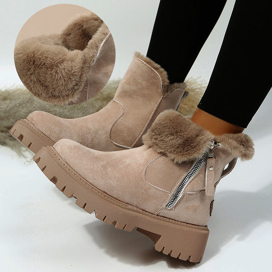Women's Non-Slip Faux Suede Plush Snow Boots